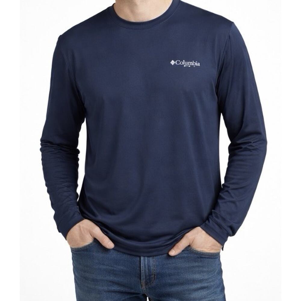 Columbia PFG Performance Fishing Gear Navy Blue Long Sleeve Shirt L Fish USA